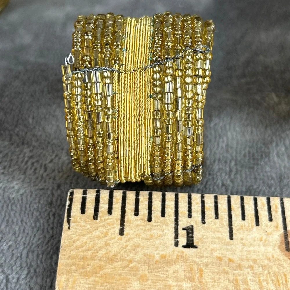 Pier 1 Imports Gold Beaded Napkin Rings Set of 7 Metallic Holiday Table Decor